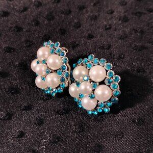 Vintage Teal Blue Beaded Earrings